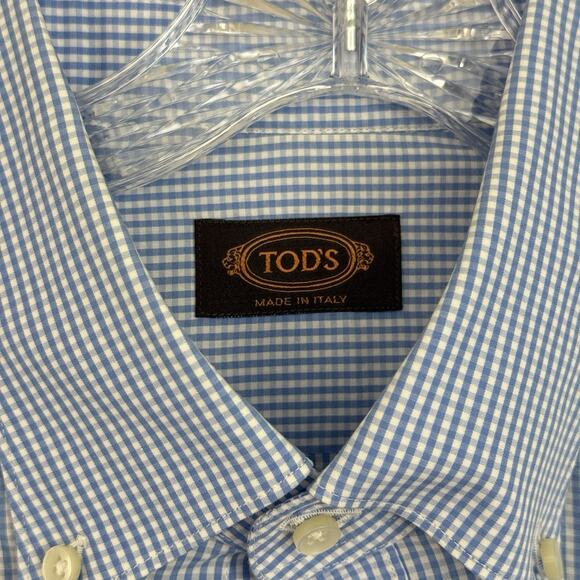 Tod's Made In Italy Shirt Men’s 42/16.5 Plaid Button Up Long Sleeve Designer - Picture 4 of 12
